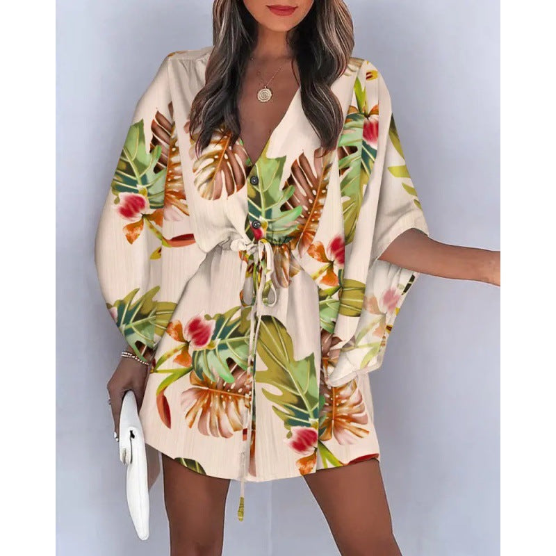 Robe à boutons imprimée fleurs Chic und Stil pour femmes