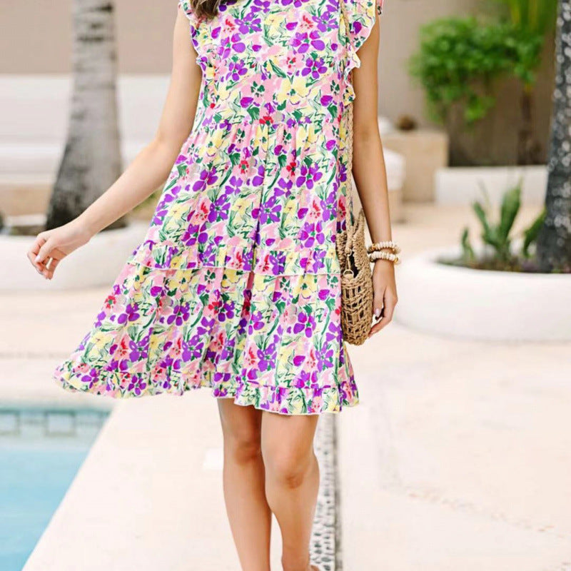 Robe d'été à volants florals pour femmes Chic und Stil