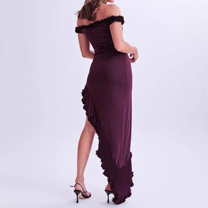 Dames Élégant Robe Maxi avec Détail Volant Chic und Stil