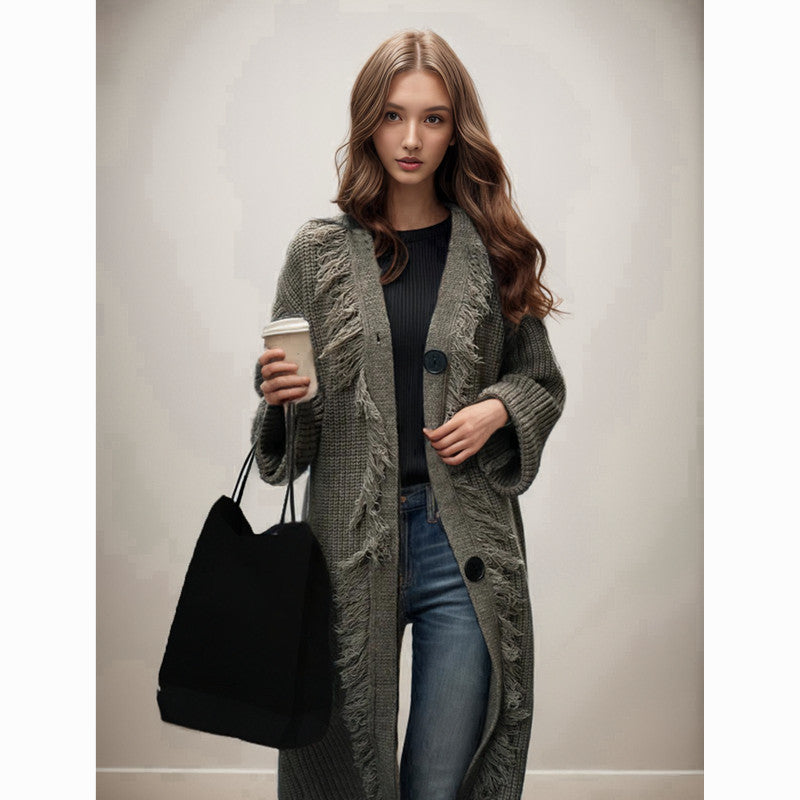 Dames gros tricot cardigan avec franges Chic und Stil