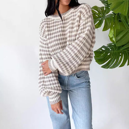 Femmes Pull en tricot court avec des manches évasées et un motif rayé Chic und Stil
