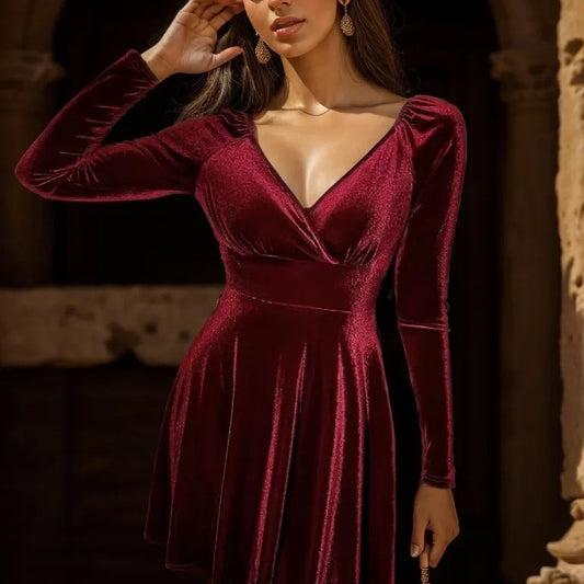 Robe portefeuille pour femmes à manches longues et décolleté en V Chic und Stil