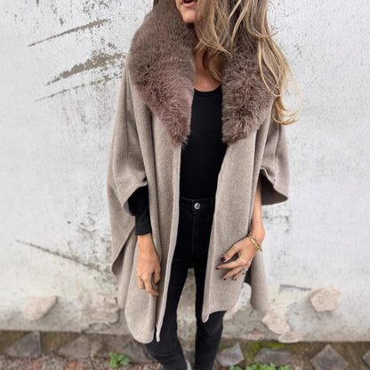 Dames Élégante Veste en Laine avec Col en Fourrure Synthétique Luxueux Chic und Stil