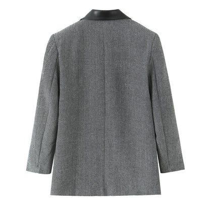 Blazer féminin tendance avec motif pied-de-poule élégant et col doux Chic und Stil