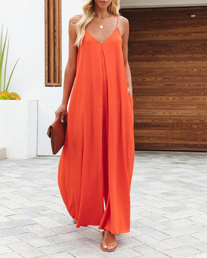 Robe maxi femme avec bretelles réglables et poches latérales Chic und Stil