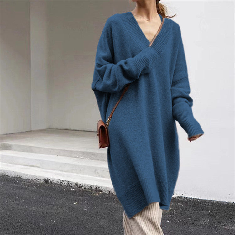 Robe en tricot confortable pour femmes avec décolleté en V et manches longues Chic und Stil