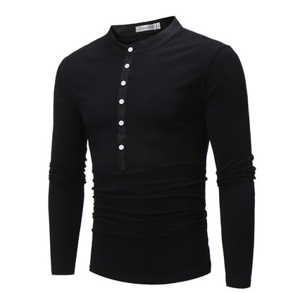 Chemise à manches longues pour homme avec col montant tendance et détail de bouton Chic und Stil