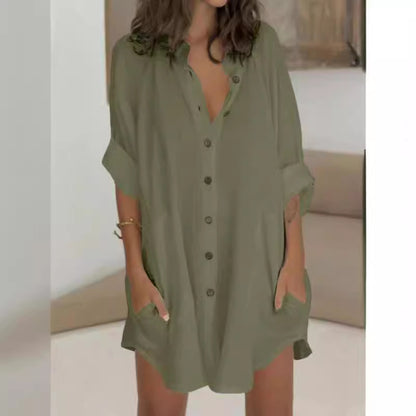 Robe chemise à manches longues pour femmes avec fermeture à boutons cachée Chic und Stil