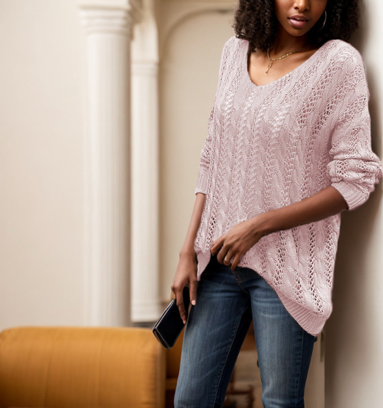 Ladies elegant knit sweater with transparent hole pattern Chic and Style