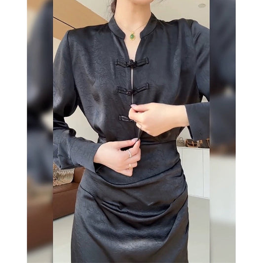 Robe Midi Élegante Femme avec Détails de Boutons Chic und Stil