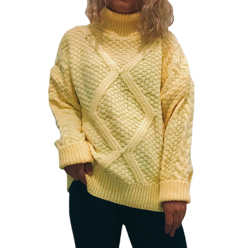 Pull en grosse maille pour femme avec un motif de torsade à la mode et un grand col Chic und Stil