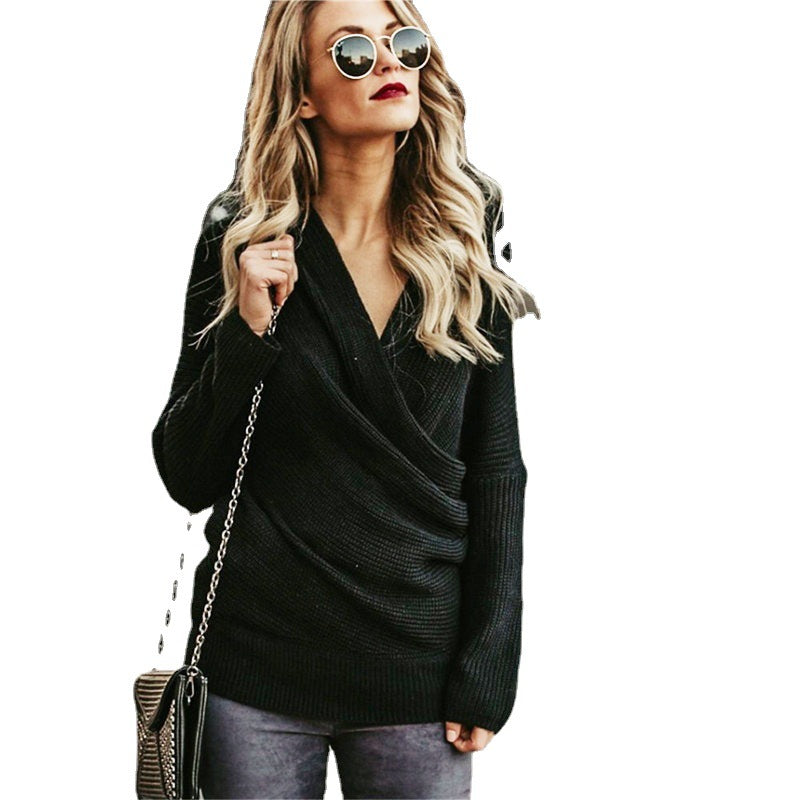 Pull-over tricot décolleté pour femmes avec design drapé et coupe décontractée Chic und Stil