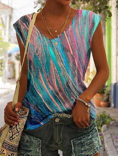 Dames haut à col en V avec motif artistique Chic und Stil