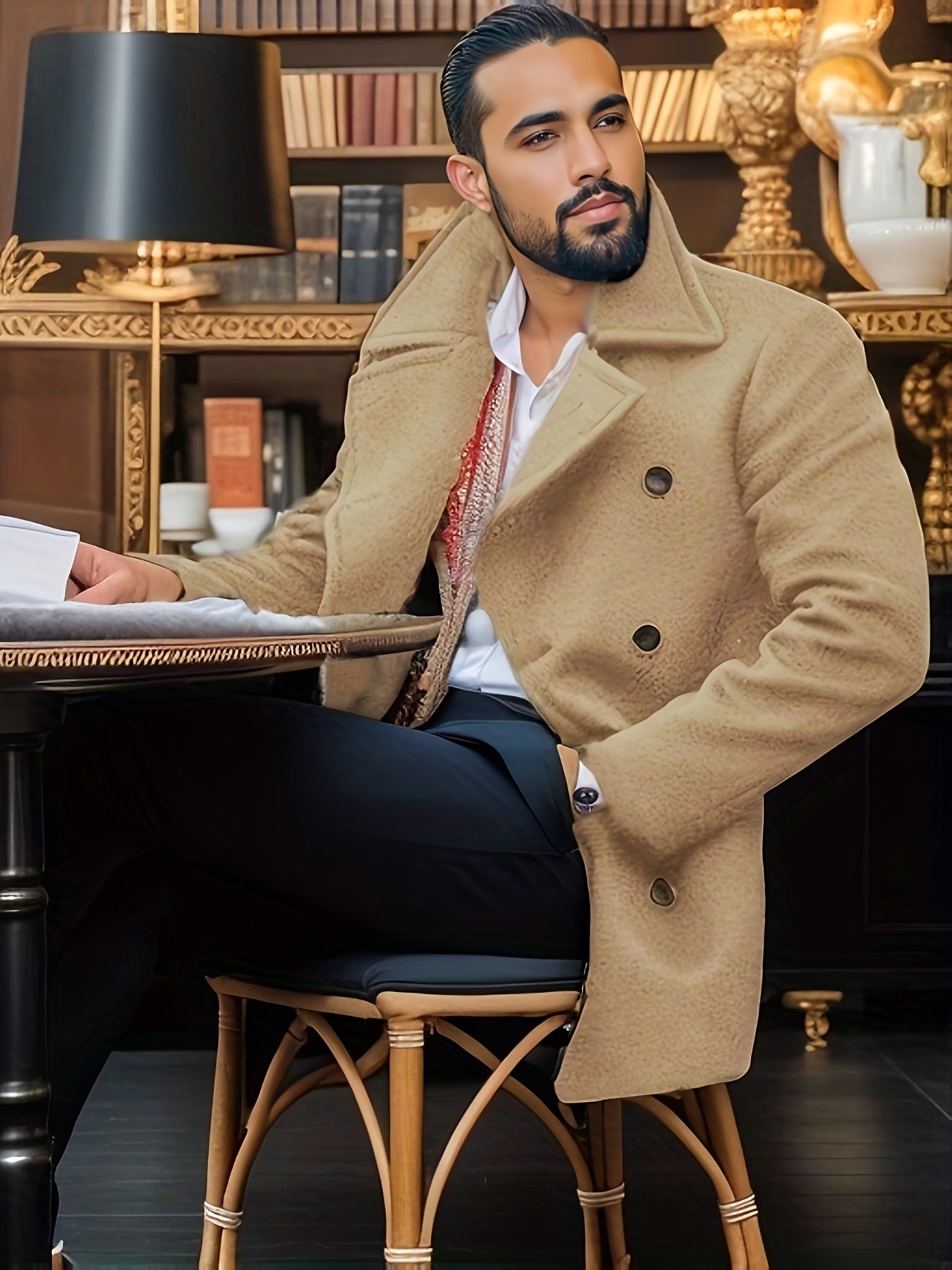 Classic and elegant wool coat for men with double-breasted Chic and Style