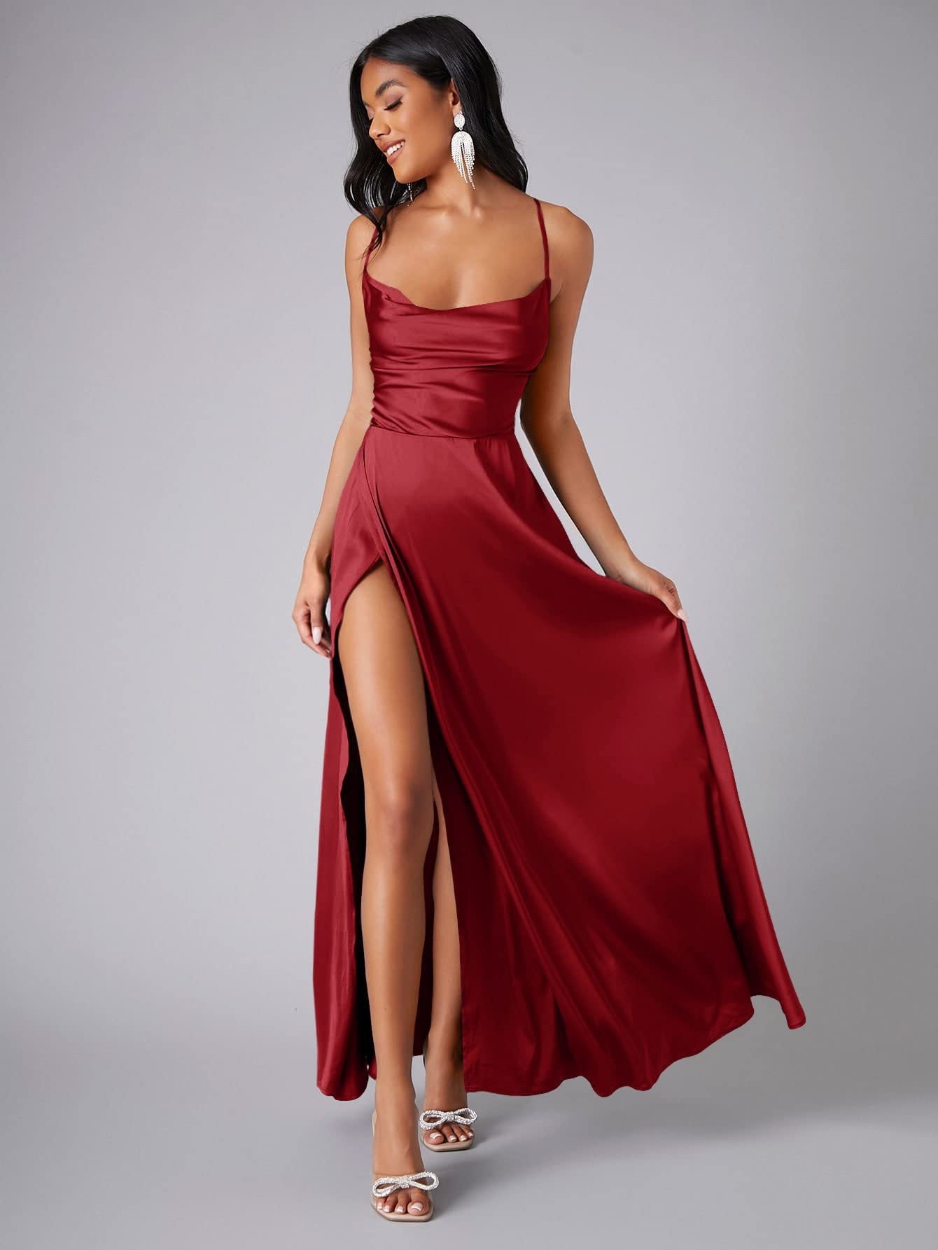 Dames Élégant Satin Robe Maxi Chic und Stil