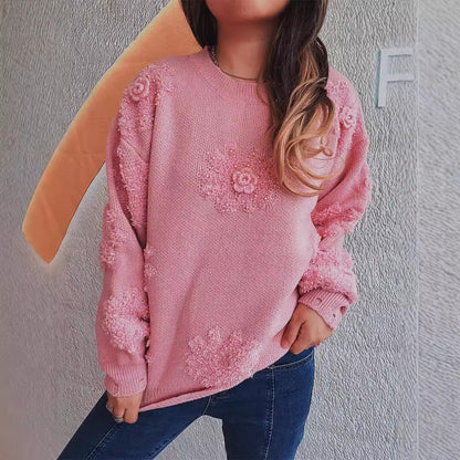 Pull en tricot pour femmes avec des appliqués floraux romantiques et un matériau doux Chic und Stil