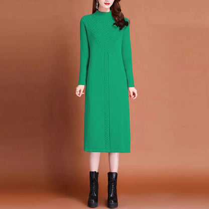 Robe maxi tricot pour femmes avec col haut et détails tressés élégants Chic und Stil
