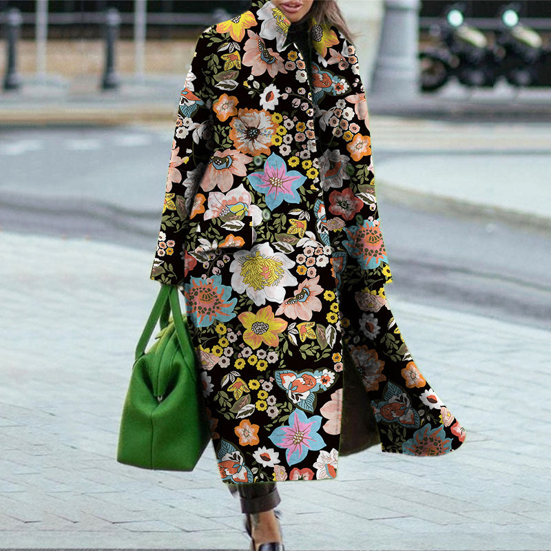 Robe maxi à fleurs pour femmes avec un élégant col à revers et un ourlet évasé Chic und Stil