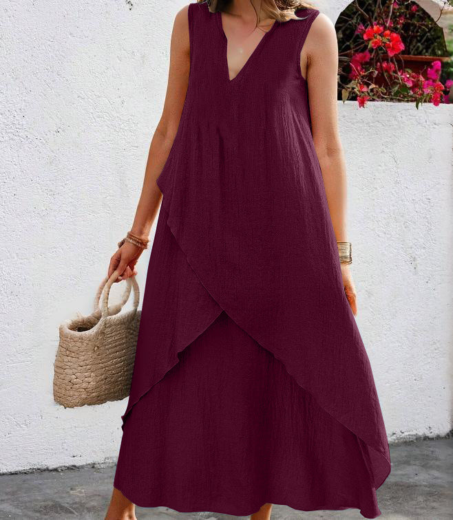 Robe maxi décontractée pour femmes avec volants superposés et décolleté en V moderne Chic und Stil