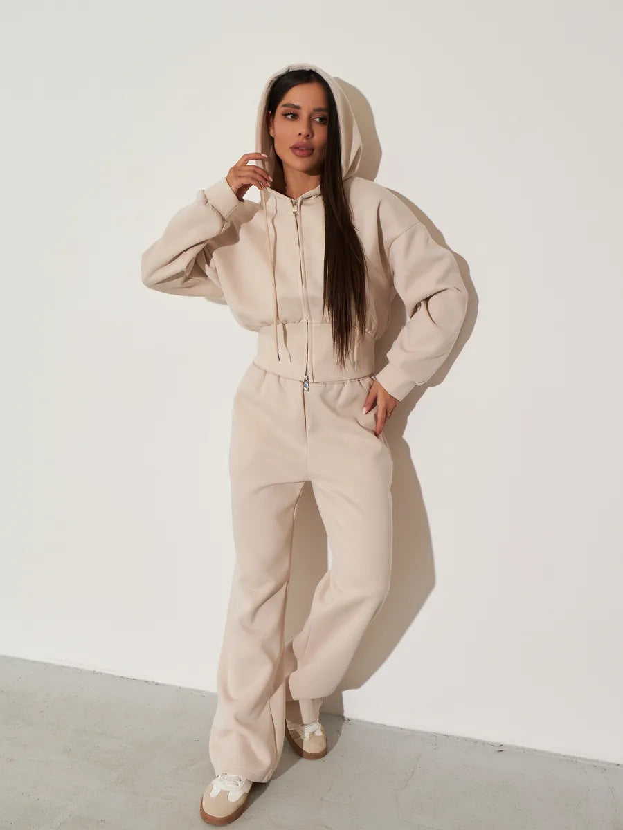 Trendy cropped hoodie set for women and wide-leg pants Chic und Stil