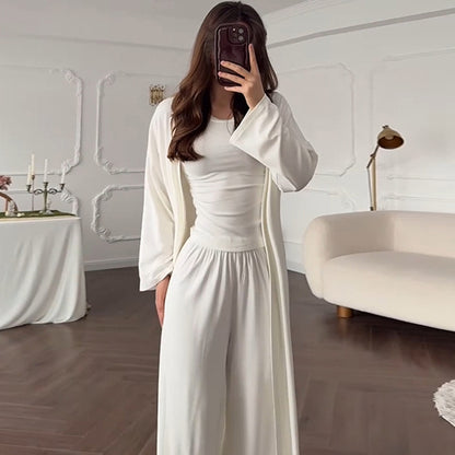 Combinaison de loungewear pour femmes avec un haut à manches longues et un pantalon palazzo large Chic und Stil