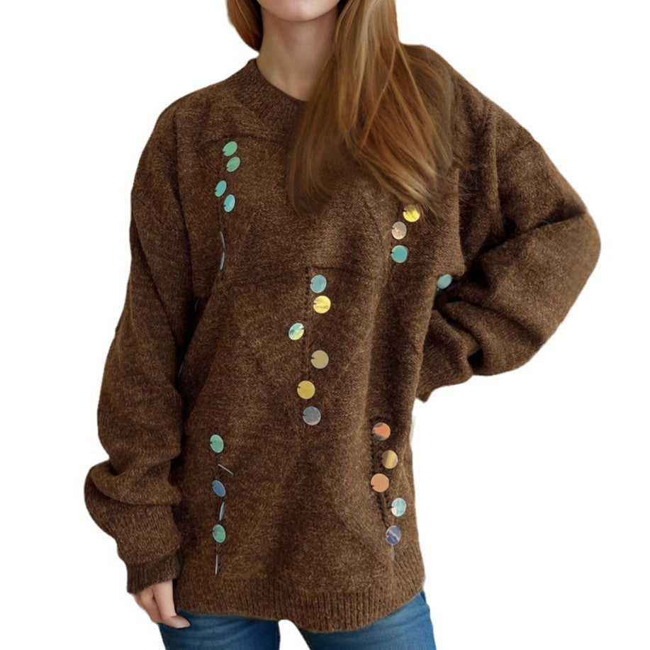 Pull décontracté pour femmes avec des paillettes décoratives et un motif de maille texturé Chic und Stil