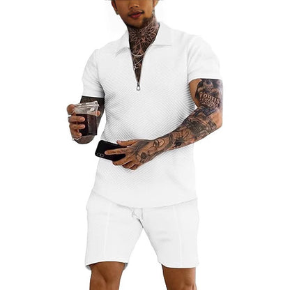 Men's trendy short-sleeve top with textured design and matching shorts Chic and Style