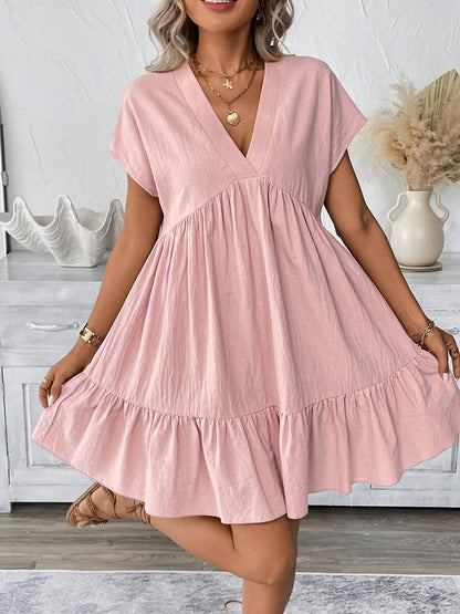 Robe d'été courte pour femmes avec décolleté en V profond et bas de volants Chic und Stil