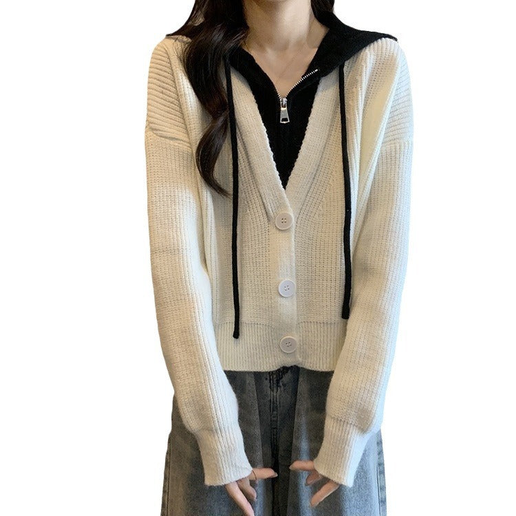 Cardigan tricot décontracté pour femmes avec détail de capuche et fermeture à boutons Chic und Stil
