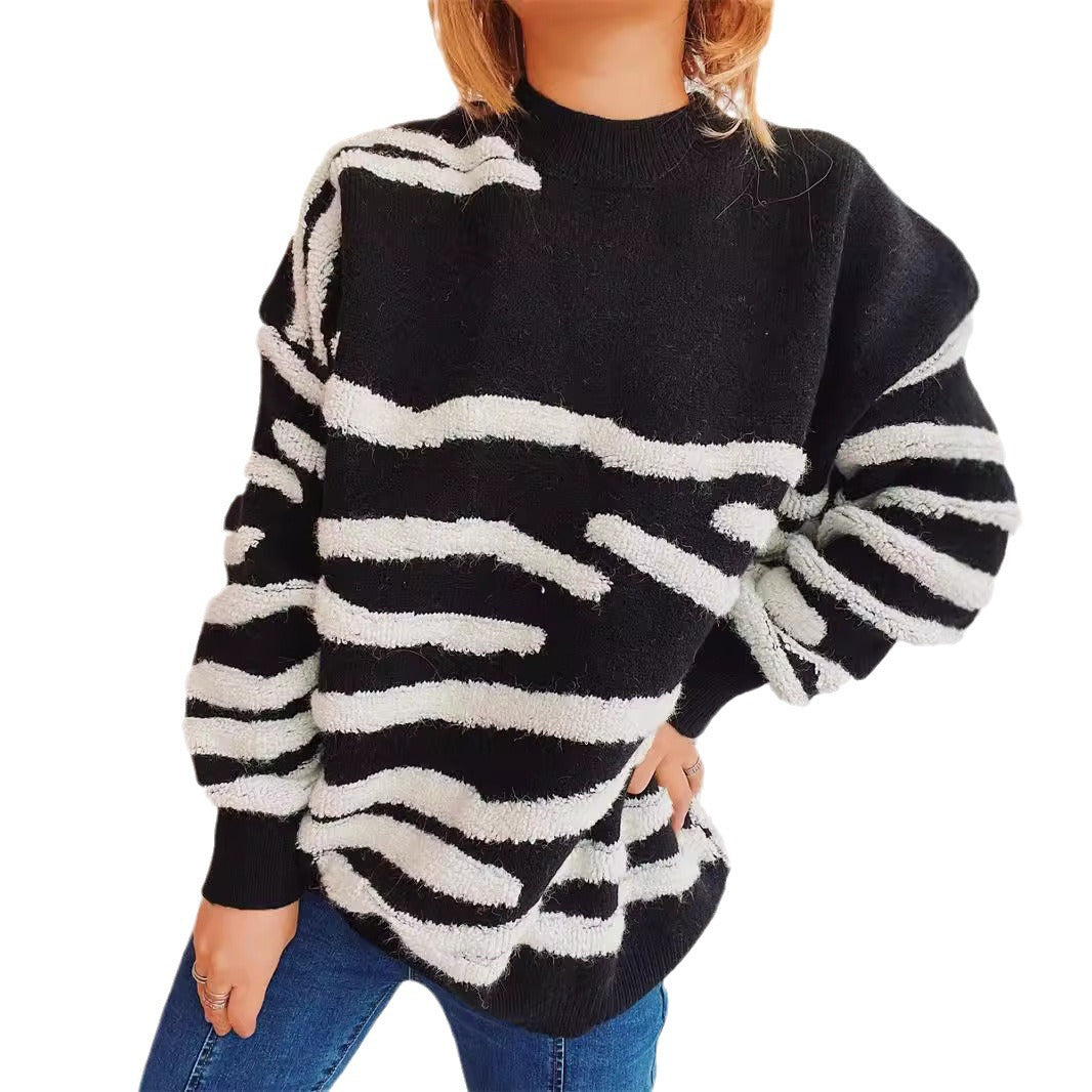 Pull en tricot décontracté pour femmes avec un motif moderne de rayures zébrées Chic und Stil