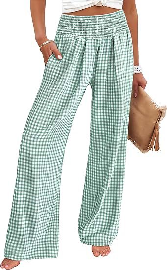 Loose plaid pants for women with elastic waistband and pockets Chic and Style