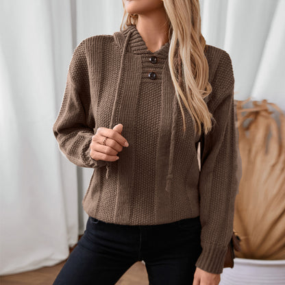 Pull en tricot décontracté pour dames avec capuche et détails de bouton Chic und Stil