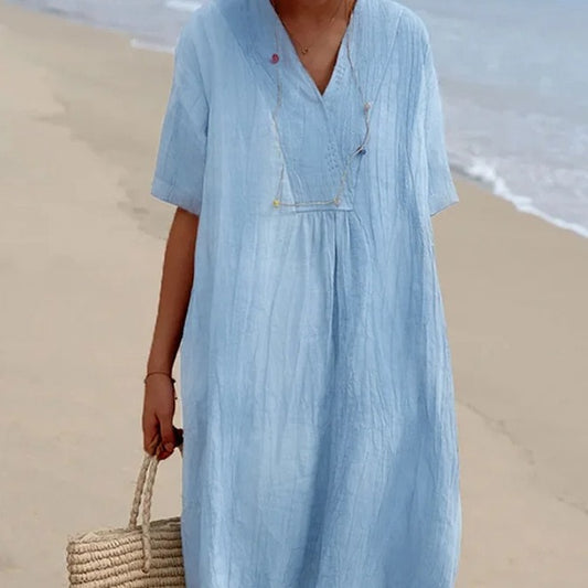 Robe longue décontractée pour femmes à col en V et coupe généreuse Chic und Stil