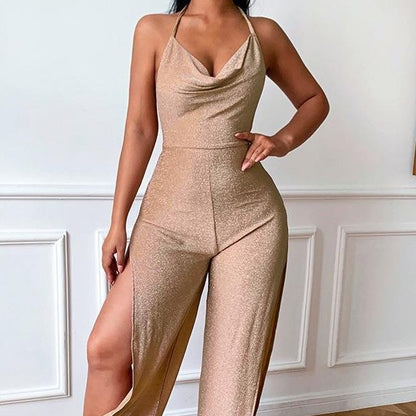 Dames Élégant Haut Fente Maxi Combinaison Chic und Stil