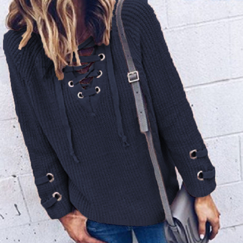 Pull en tricot pour femmes avec un design de lacets décoratif et une coupe confortable Chic und Stil
