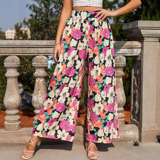 Floral wide-leg pants for women with elastic waistband and fluid fit Chic and Style