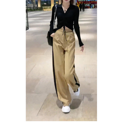 Pantalons larges taille haute pour femmes avec des rayures contrastées Chic und Stil