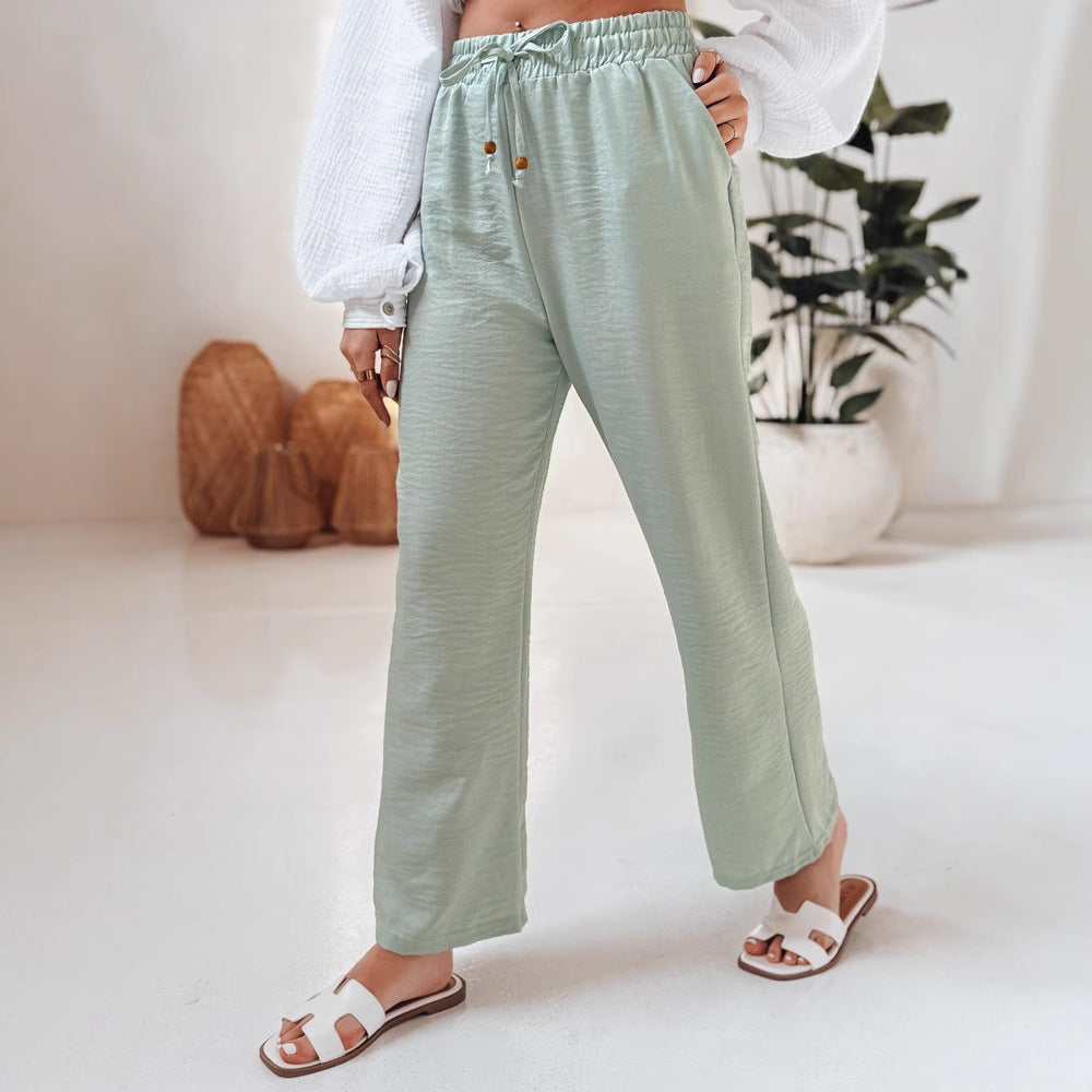 Ladies Comfortable linen pants with elastic waistband and side pockets Chic and Style