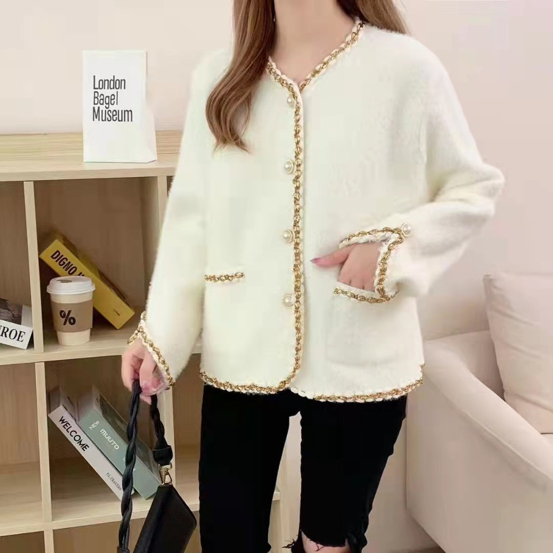Dames Élégant gilet en tricot avec boutons en perles décoratives et structure fine Chic und Stil