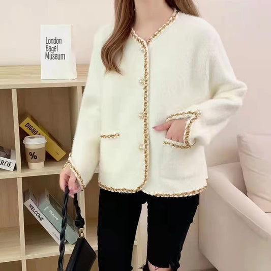 Dames Élégant gilet en tricot avec boutons en perles décoratives et structure fine Chic und Stil