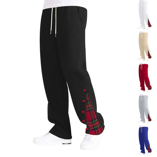 Men's comfortable casual pants with side button details and combined plaid pattern Chic and Style