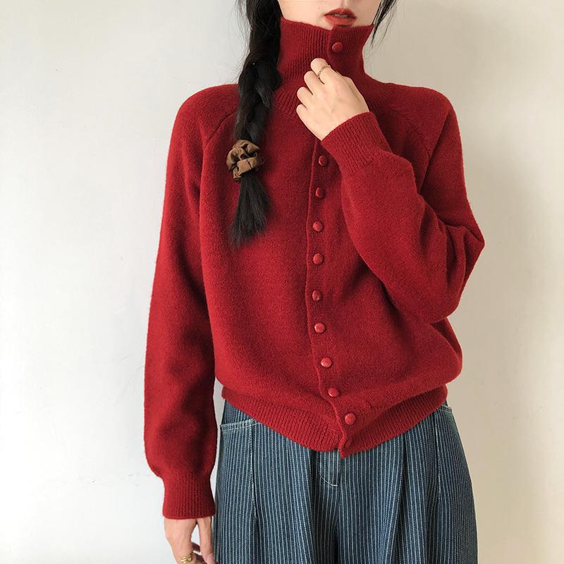 Dames Cardigan en tricot de haute qualité avec col montant et détails de boutons Chic und Stil