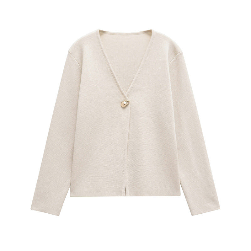 Dames élégante cardigan avec décolleté en V et bouton décoratif Chic und Stil
