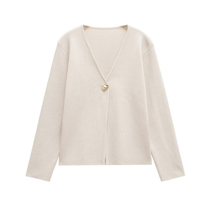 Dames élégante cardigan avec décolleté en V et bouton décoratif Chic und Stil