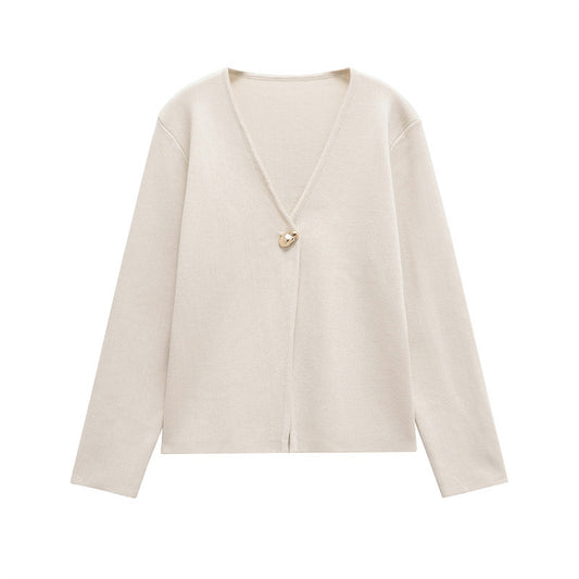 Dames élégante cardigan avec décolleté en V et bouton décoratif Chic und Stil