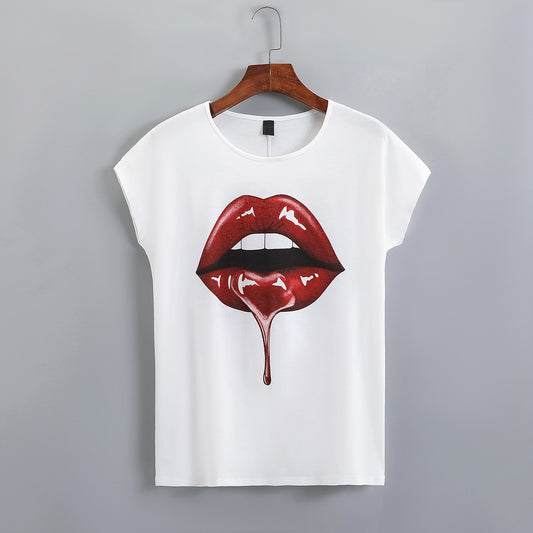 T-shirt pour femmes avec imprimé de lèvres créatif et coupe décontractée Chic und Stil