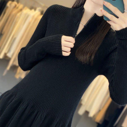Robe en tricot décontractée pour femme avec col haut et poches zippées Chic und Stil