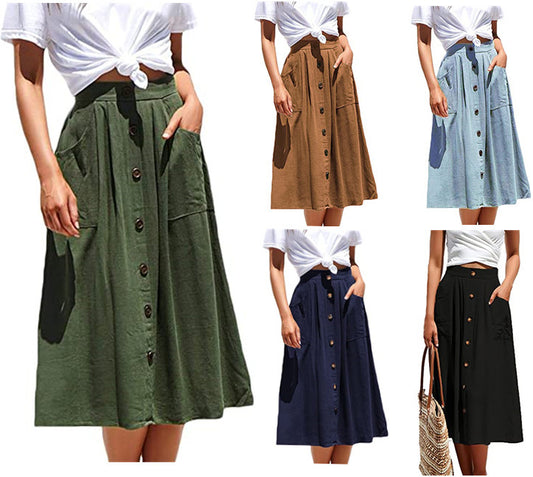 A-Line Button Front Skirt for Women with Pockets Chic and Style
