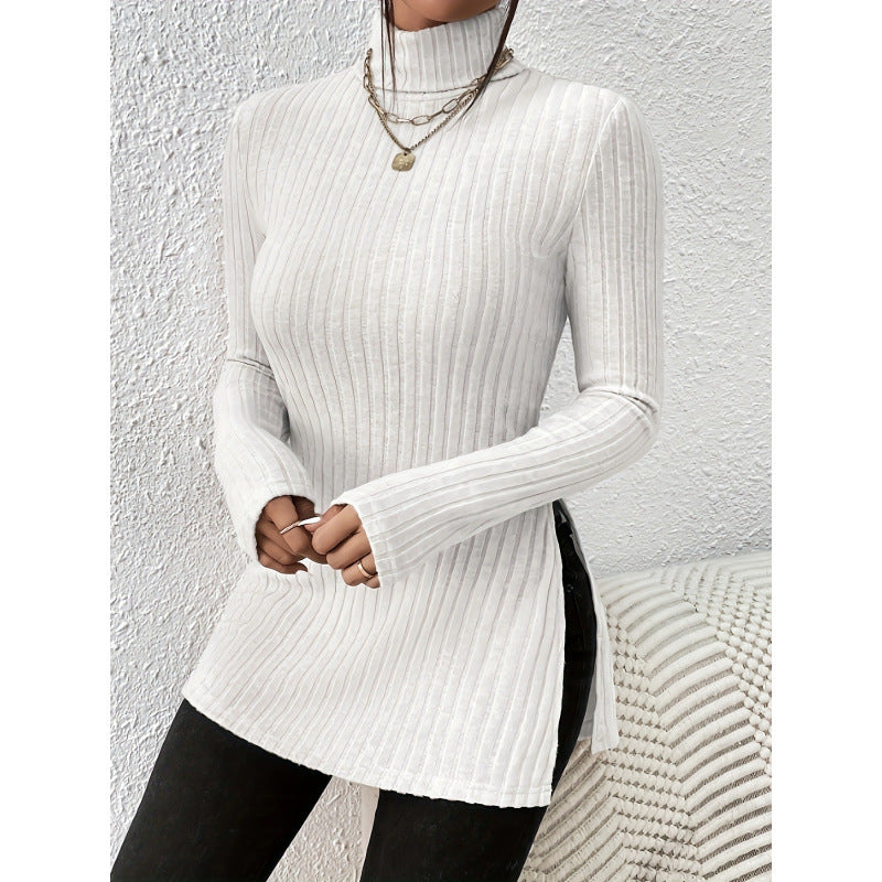 Dames pull à col roulé tendance avec une structure côtelée recherchée Chic und Stil