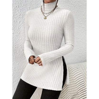 Dames pull à col roulé tendance avec une structure côtelée recherchée Chic und Stil